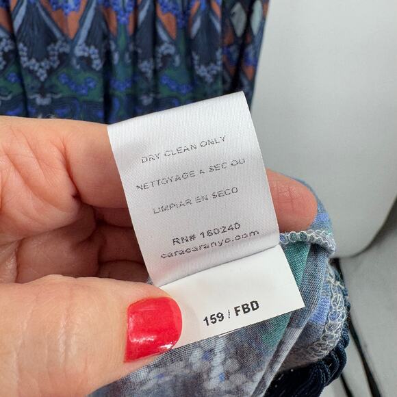 Cara Cara Liza Long Sleeve Printed Midi Fringe Hem Dress Blue Green Size M - Picture 7 of 9
